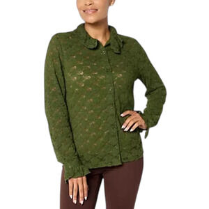 Studio Park x Sandra Bennett Woven Lace Button Front Blouse Moss - Regular